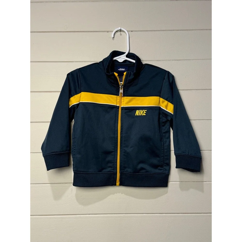 Kids Nike Track Jacket Navy Blue Yellow Logo Zip‎ Up Size 18M Wore One